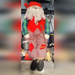 Vintage 24" Santa Claus With Tin Bucket & Broom